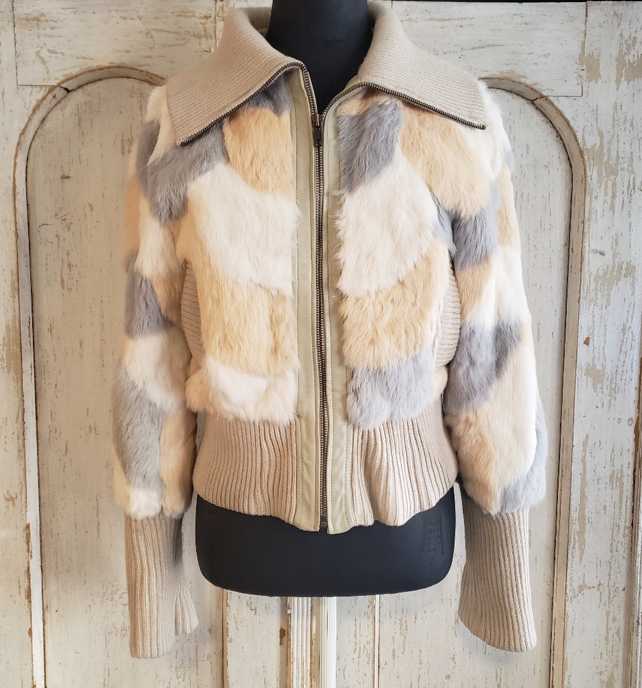 bebe Multicolor Fur Bomber Jacket - Picture 3 of 16